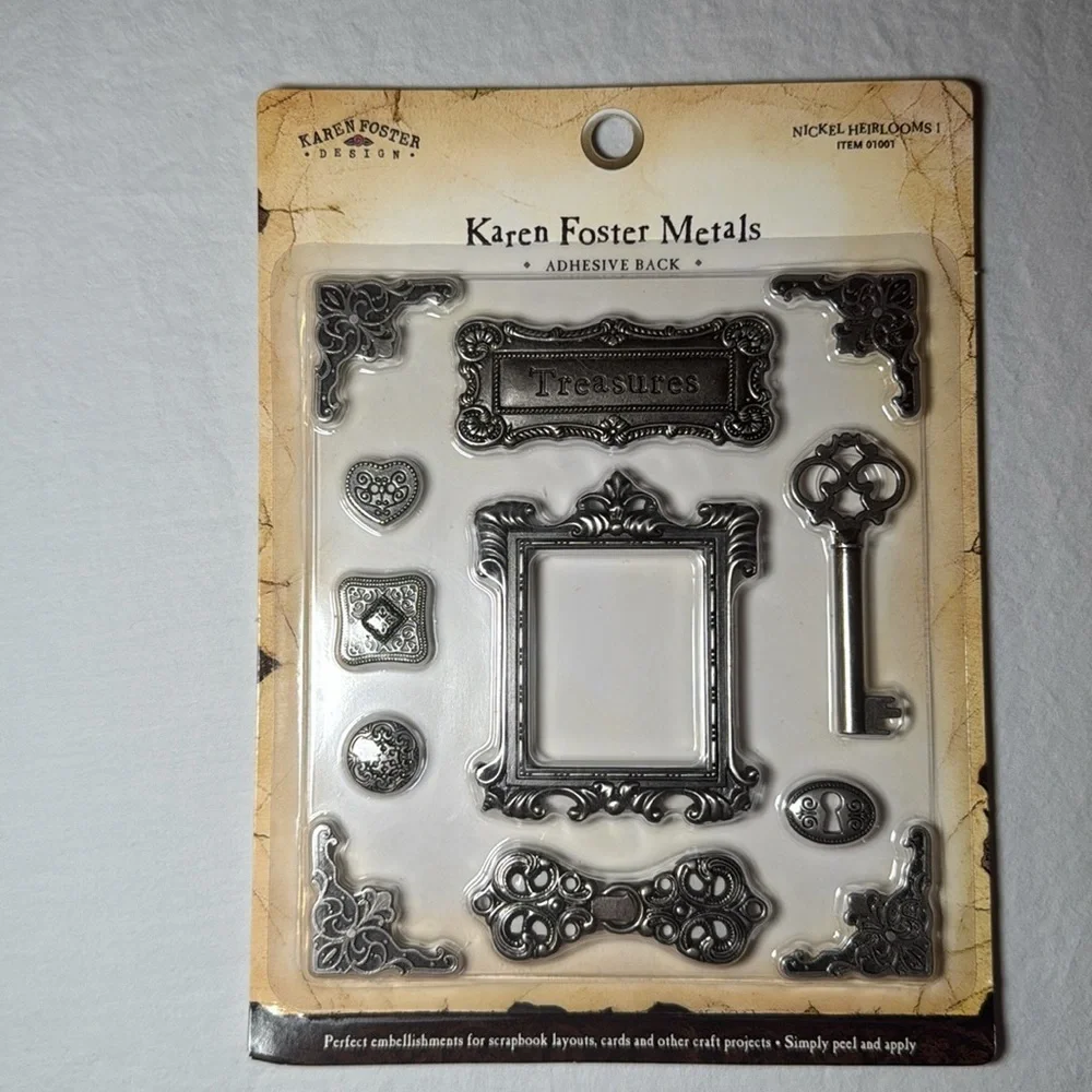 Karen Foster Design Nickel Metal Heirlooms Scrapbooking Adhesives Set of 3 NWT